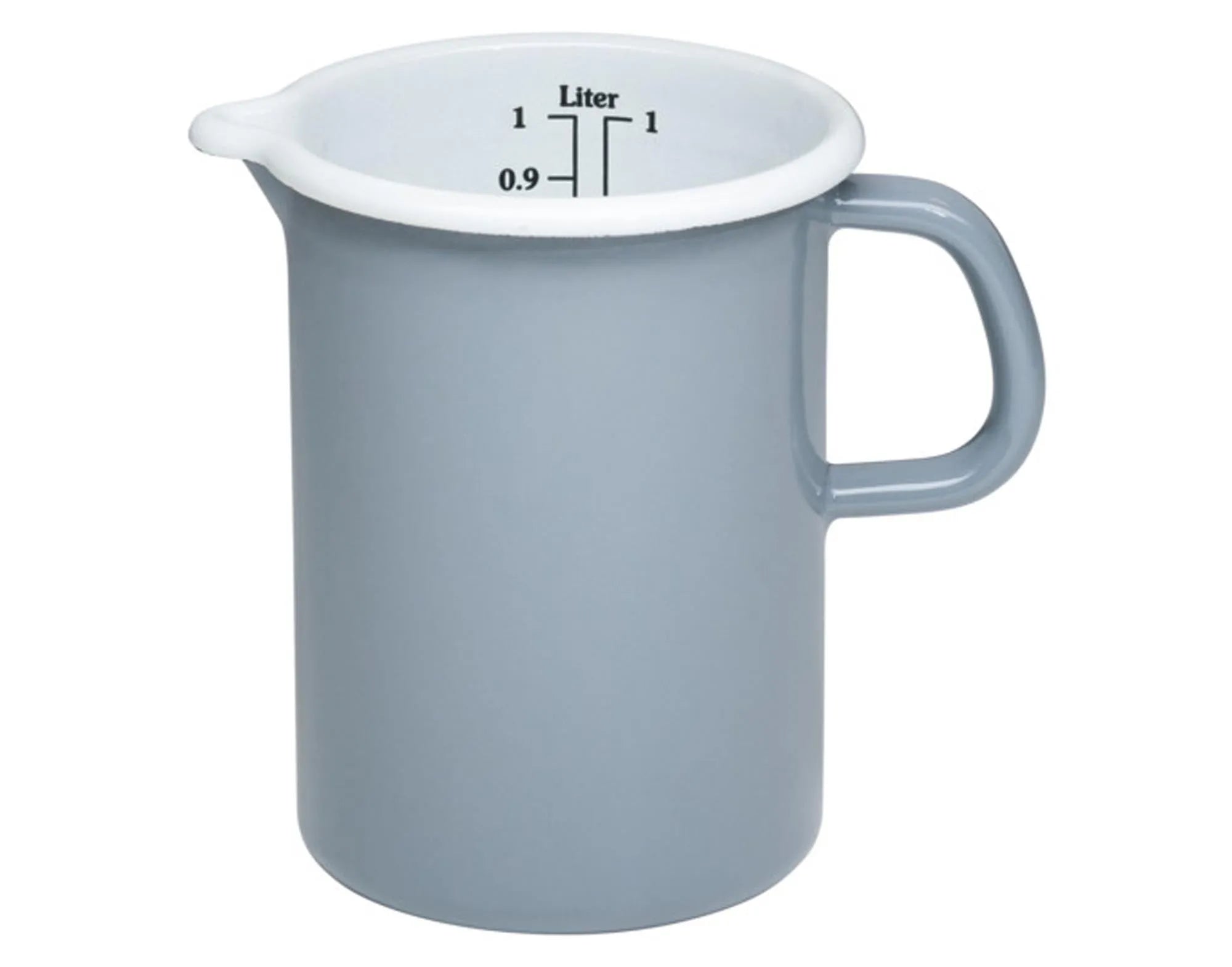 Der RIESS Gobelet-mesure 1.0 l: Stilvoller Emaille-Messbecher, robust, langlebig, präzise Skalen, hygienisch, hitzebeständig.