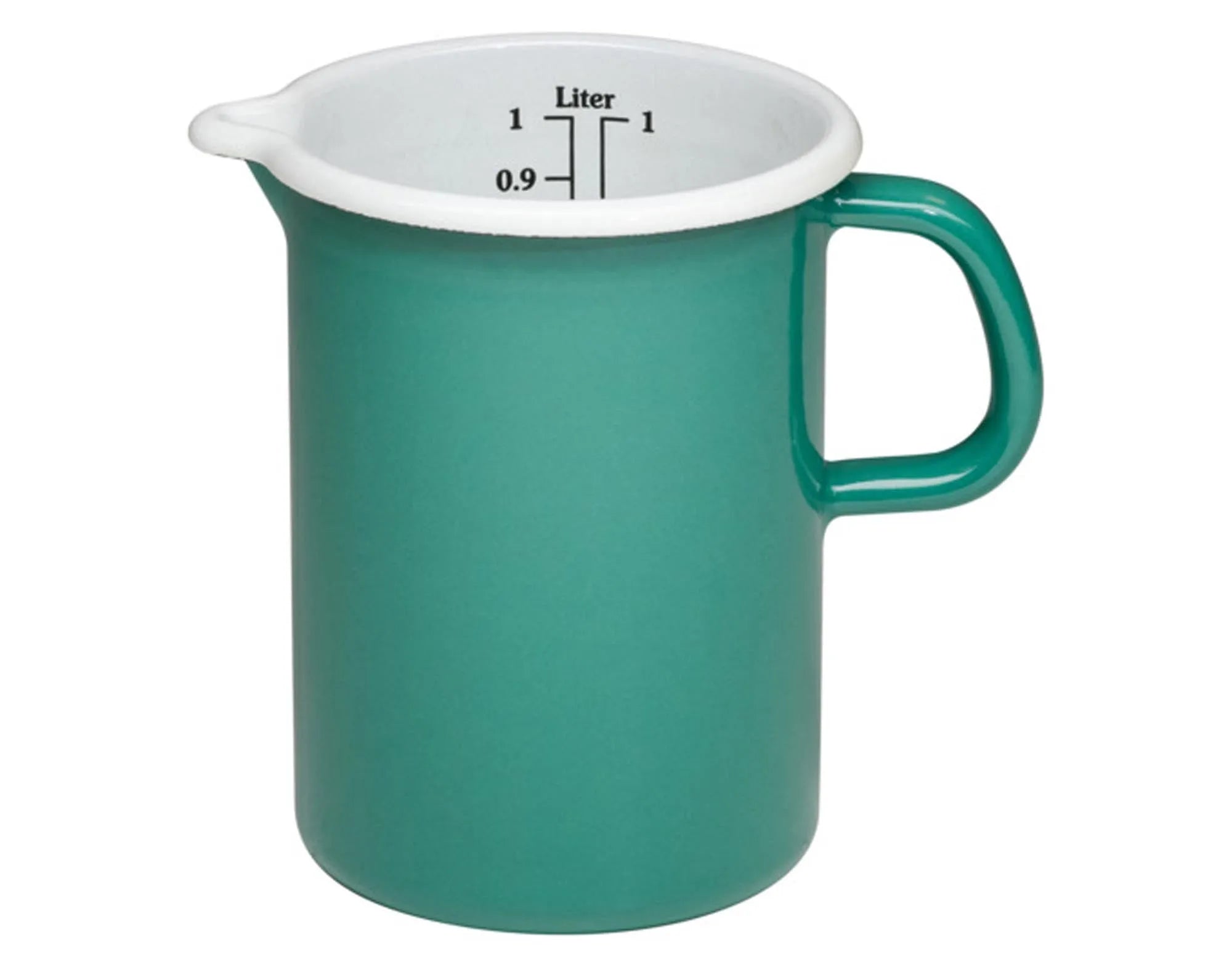 Der RIESS Messbecher 1.0 l aus emailliertem Stahl ist robust, kratzfest und spülmaschinengeeignet. Ideal für präzises Abmessen.
