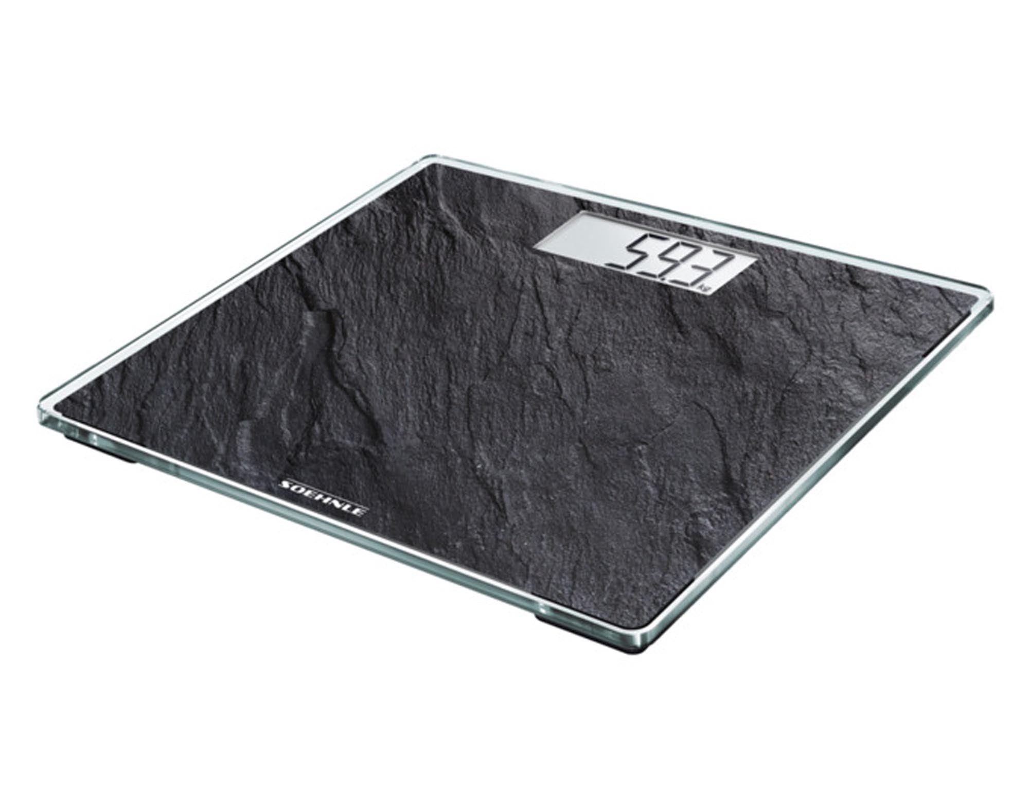 Elegante Personenwaage mit Slate-Oberfläche, 180 kg Tragkraft, präzise Sensor-Technologie, rutschfest, kompakt.