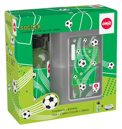 Trinkflasche und Dose Kids Set Fussball in  präsentiert im Onlineshop von KAQTU Design AG. Flasche ist von EMSA