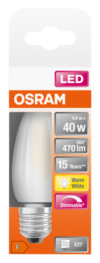 OSRAM LED-Lampe E27, 4.8W, 470lm, dimmbar, warmweiß, frosted, Retro-Design, energieeffizient, ideal für gemütliche Beleuchtung.
