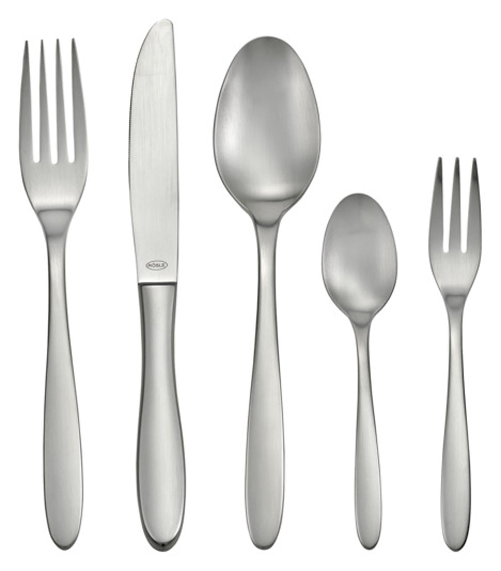 Elegante 30-teilige Besteckgarnitur von RÖSLE aus mattiertem Edelstahl, ideal für Alltag und Anlässe, spülmaschinenfest.