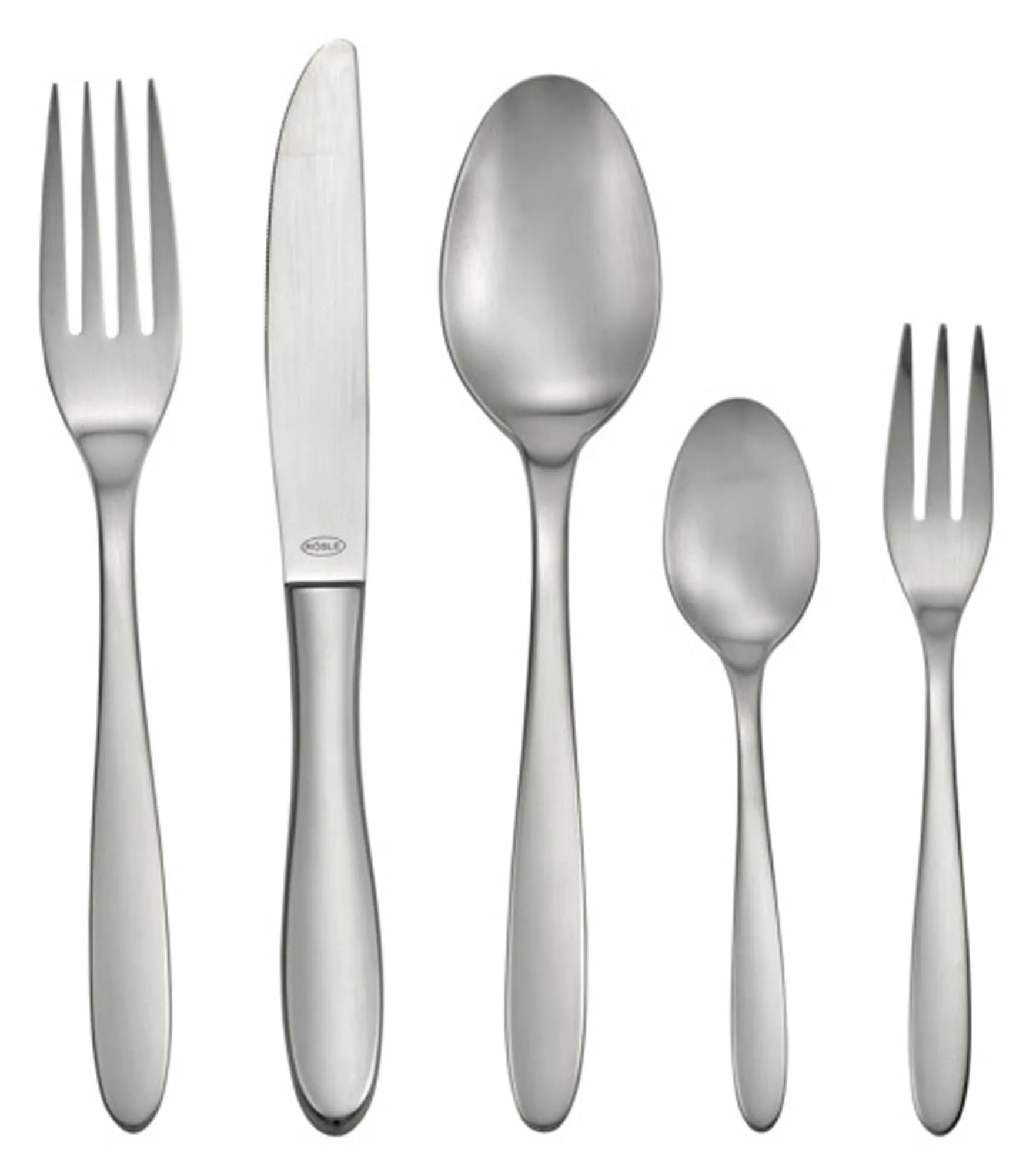 Elegante 30-teilige Besteckgarnitur von RÖSLE aus mattiertem Edelstahl, ideal für Alltag und Anlässe, spülmaschinenfest.