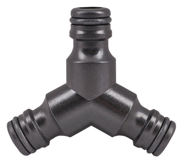 Praktisches Y-Stück von SIENA GARDEN für 1/2" Schläuche, ideal zur Verteilung von Wasser in zwei Richtungen.