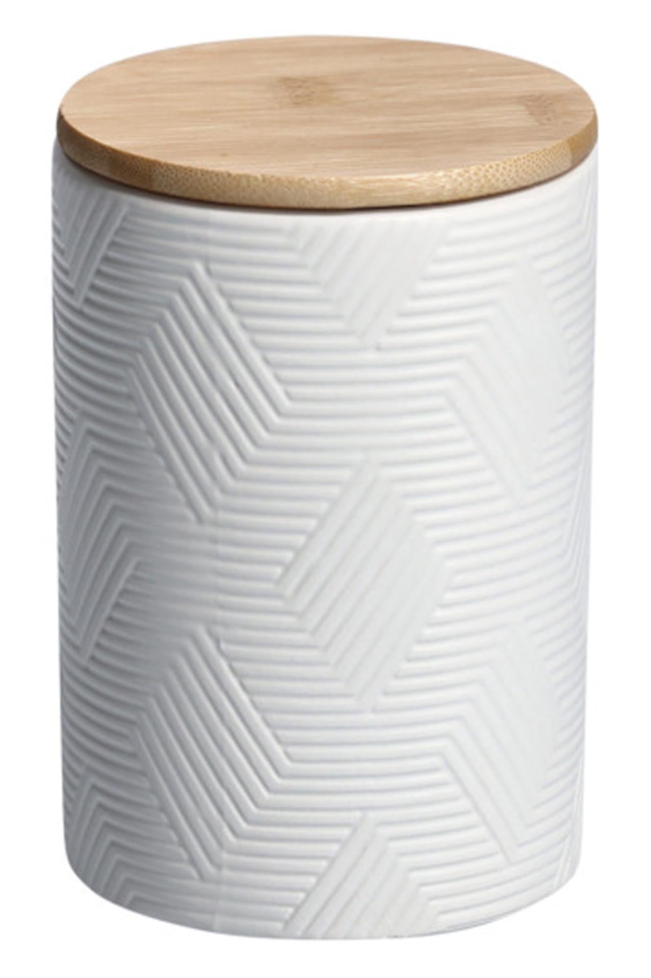 ZELLER PRESENT Vorratsdose mit Bambusdeckel weiss Steingut 770 ml in  präsentiert im Onlineshop von KAQTU Design AG. Aufbewahrungsdose ist von ZELLER PRESENT