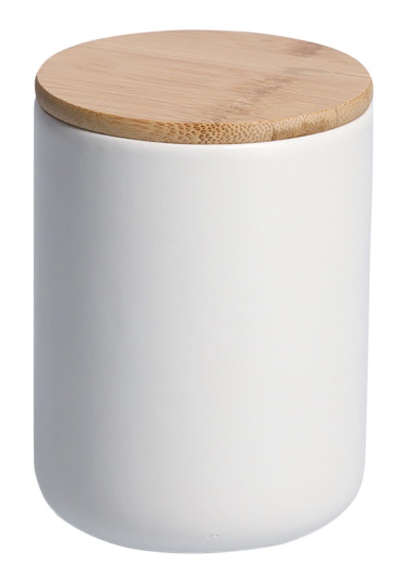 <tc>ZELLER PRESENT</tc> Storage jar with bamboo lid <tc>weis</tc>s stoneware 670 ml