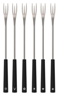 KISAG 2-in-1 Black Fondue Forks, Set of 6, for Meat and Cheese Fondue