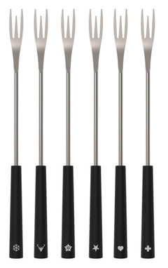 KISAG 2-in-1 Black Fondue Forks, Set of 6, for Meat and Cheese Fondue