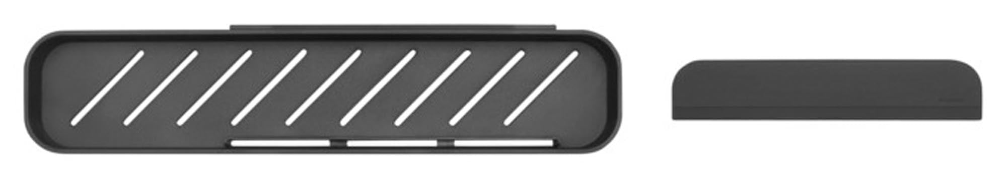 Elegante BRABANTIA Duschablage MindSet in Dunkelgrau mit integriertem Abzieher, ideal für stilvolle und praktische Badezimmer.