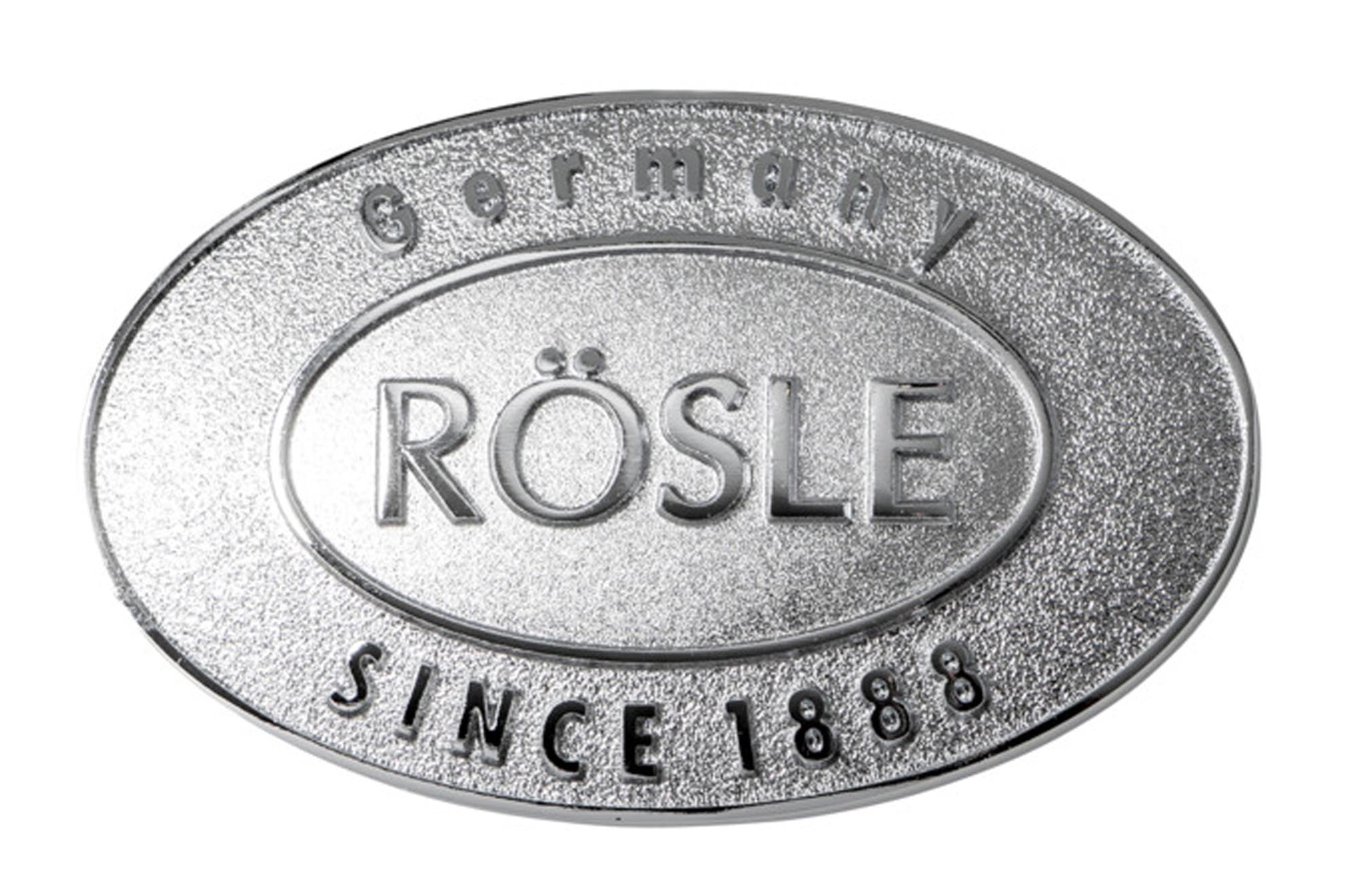 Hochwertiges Edelstahl-Logo für den F60 Air Sport F60 Grill von RÖSLE: robust, korrosionsbeständig, stilvoll und langlebig.