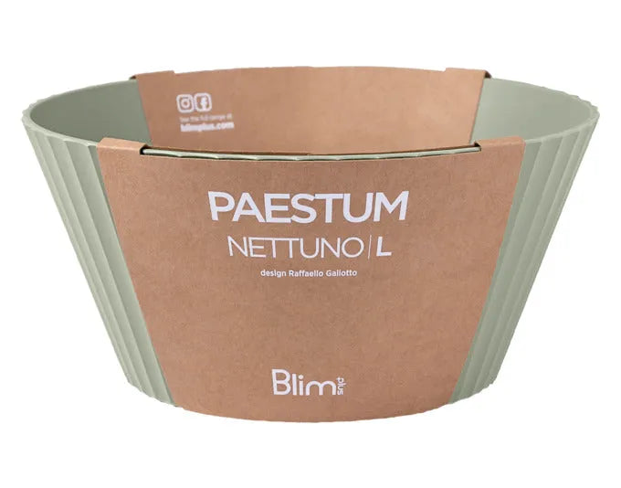 Elegante grüne Schüssel Nettuno L von BLIM PLUS, ø 25 cm, H 12 cm, ideal für stilvolles Servieren und Dekorieren.