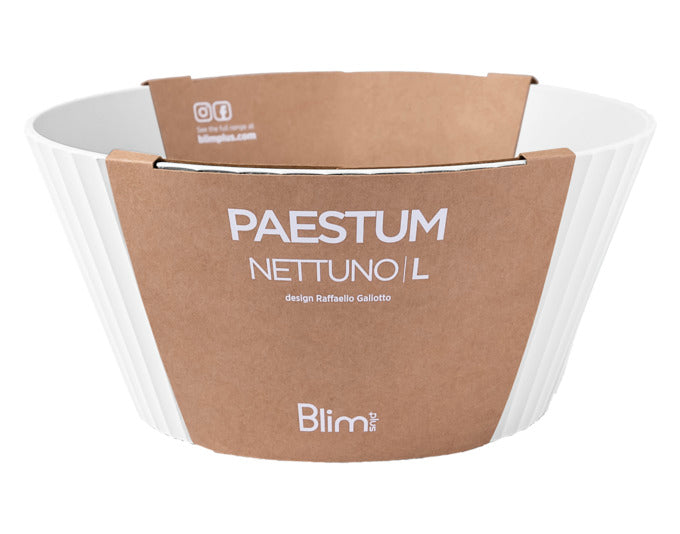 Elegante weiße Schüssel Nettuno L von BLIM PLUS, 25 cm Durchmesser, 12 cm hoch, ideal für stilvolles Servieren.