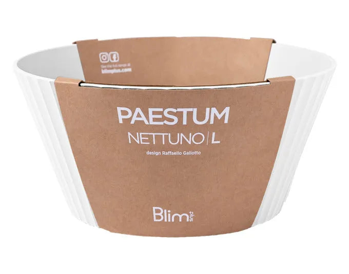 Elegante weiße Schüssel Nettuno L von BLIM PLUS, 25 cm Durchmesser, 12 cm hoch, ideal für stilvolles Servieren.