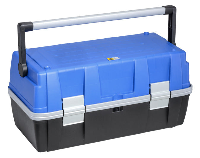 Robuster Werkzeugkasten aus Aluminium mit vielseitigen Fächern, ideal für die sichere Aufbewahrung und den Transport von Werkzeugen.