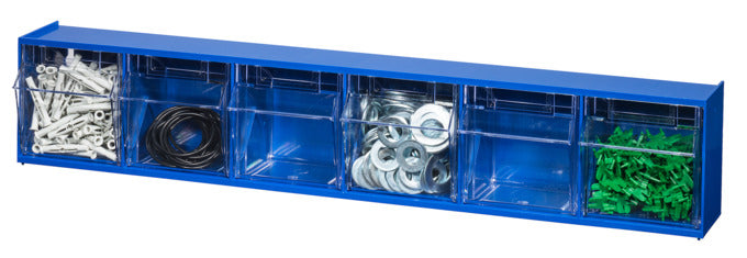 Praktische Klappschütte Vario Plus Pro Flip 6 von ALLIT in Blau, ideal zur Aufbewahrung und Organisation von Kleinteilen.