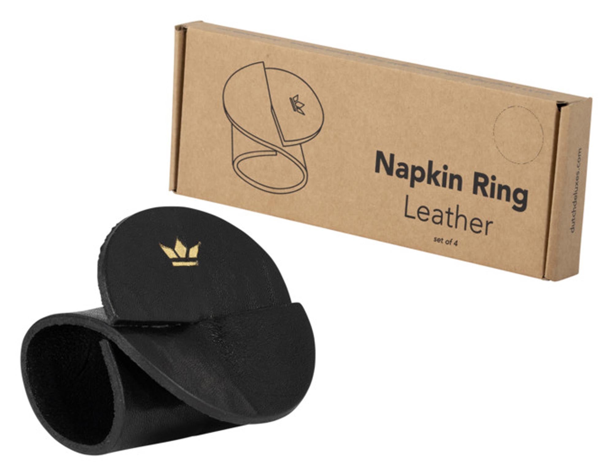 Elegante Serviettenringe im Vintage-Stil von DUTCHDELUXES, 4er-Set in Schwarz, ideal für stilvolle Tischdekoration.
