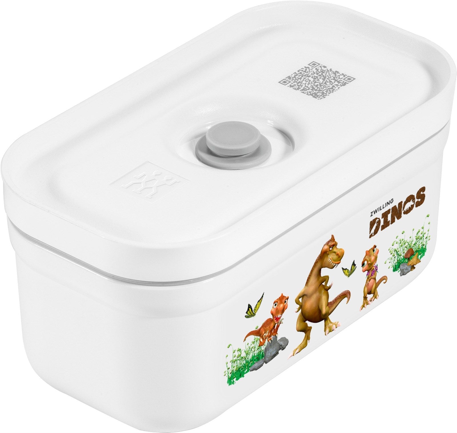 Kompakte Vakuum-Lunchbox aus Kunststoff mit Dino-Motiv, 0,5L Fassungsvermögen, perfekt für frische Snacks unterwegs, von Zwilling Kitchen.