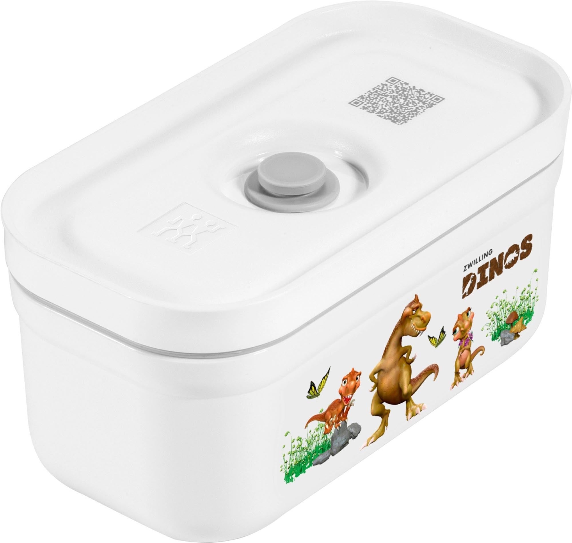 Praktische Vakuum-Lunchbox aus Kunststoff mit Dino-Design, 0,5L Volumen, ideal für unterwegs, von Zwilling Kitchen.