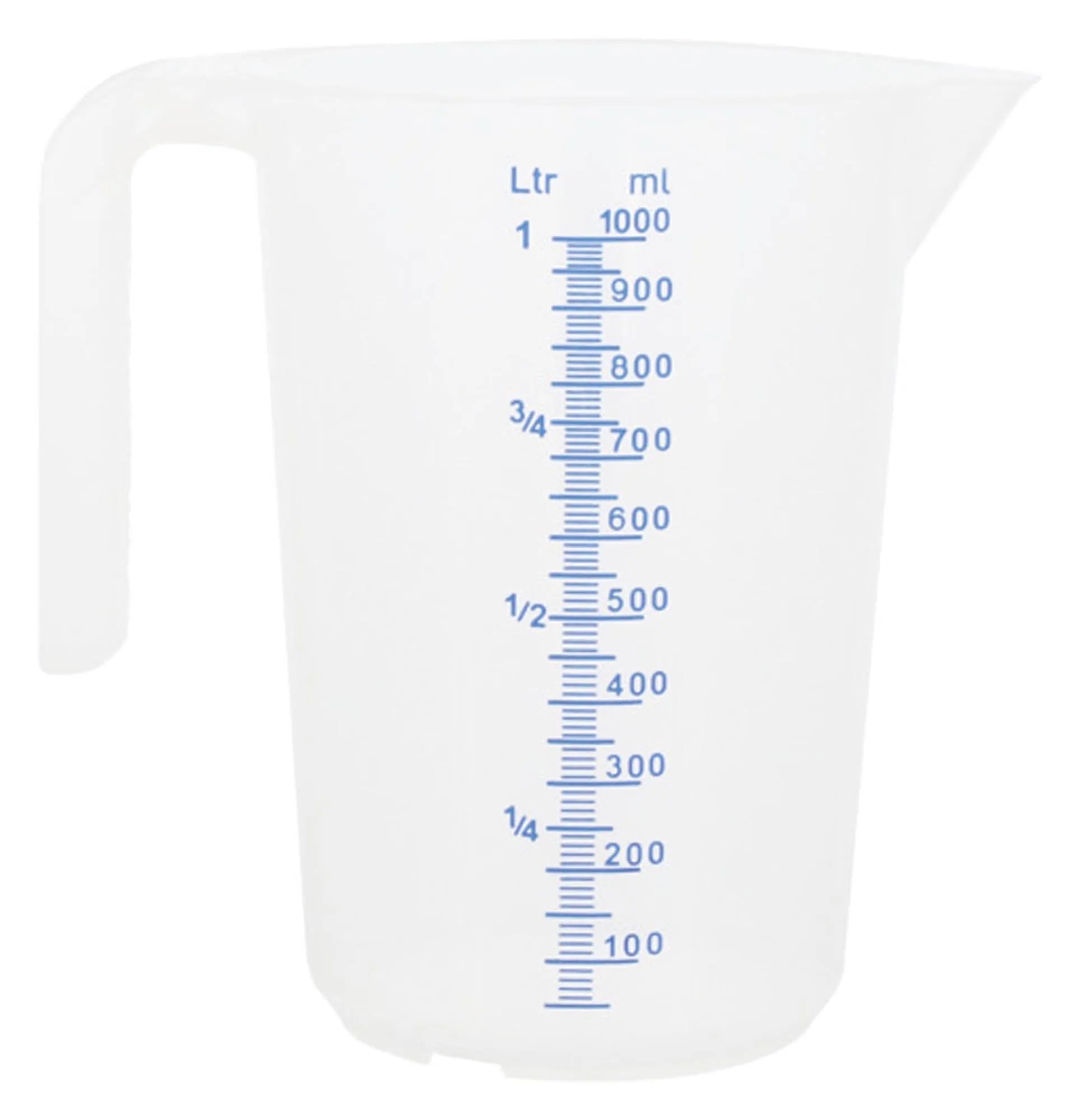 Praktischer 1L Messbecher von SCHNEIDER mit offenem Griff, BPA-frei, bruchsicher, spülmaschinenfest, ideal für präzises Abmessen.