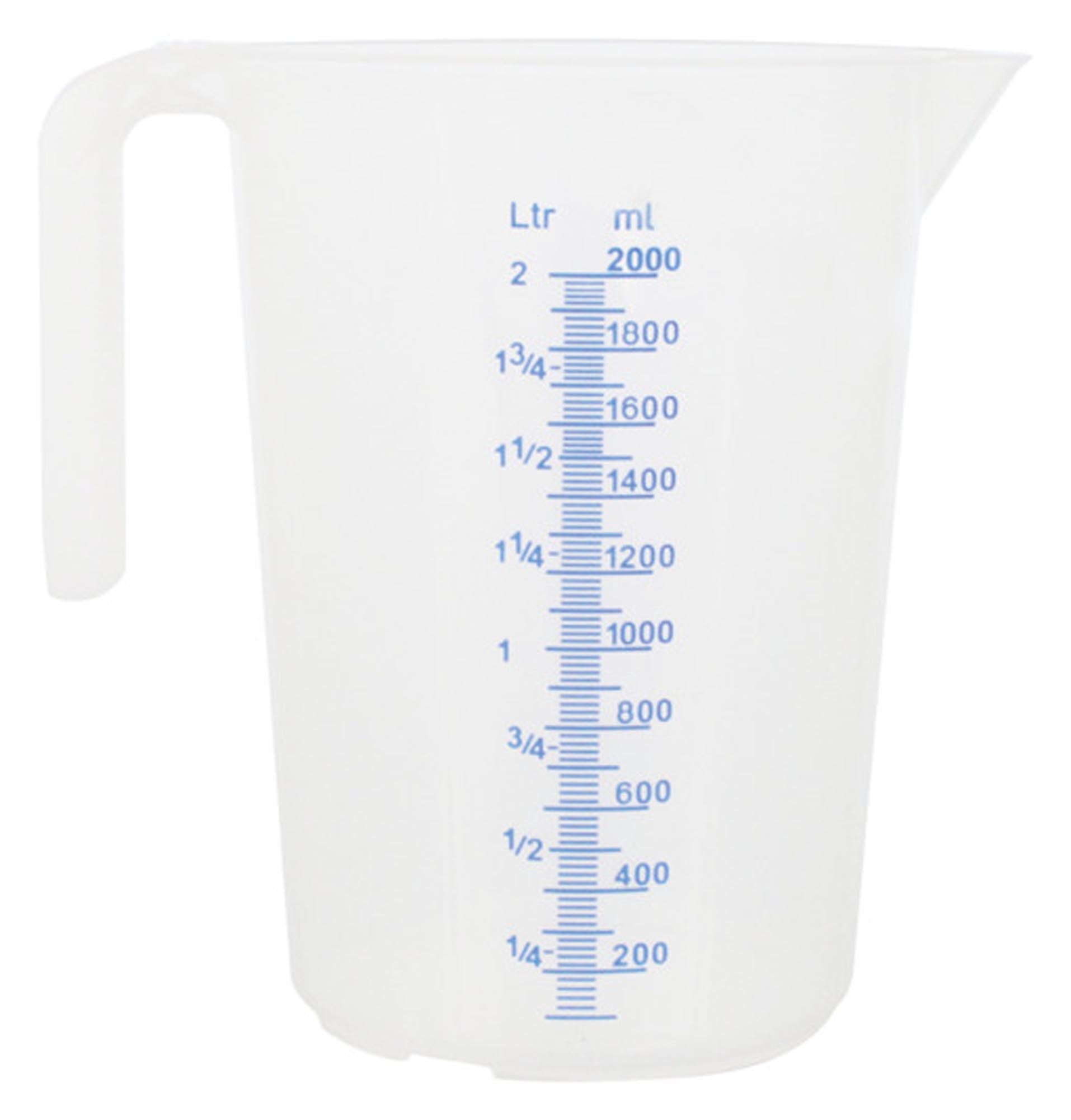 Der 2-Liter-Messbecher von SCHNEIDER mit offenem Griff ist bruchsicher, transparent, spülmaschinenfest und ideal für präzises Abmessen.