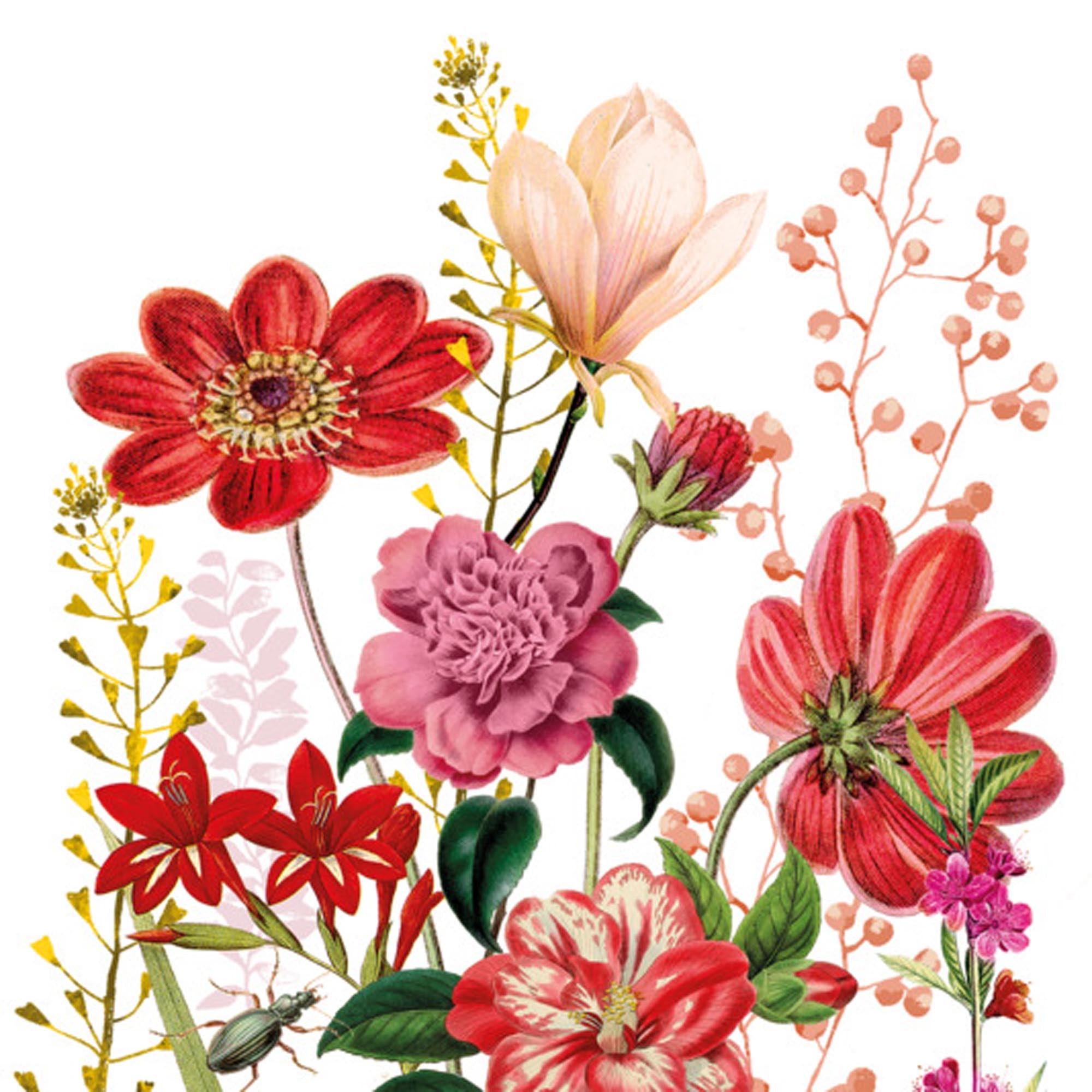 Elegante PPD Servietten Floria 33x33 cm mit Blumenmuster, 3-lagig, saugfähig, biologisch abbaubar, ideal für festliche Anlässe.