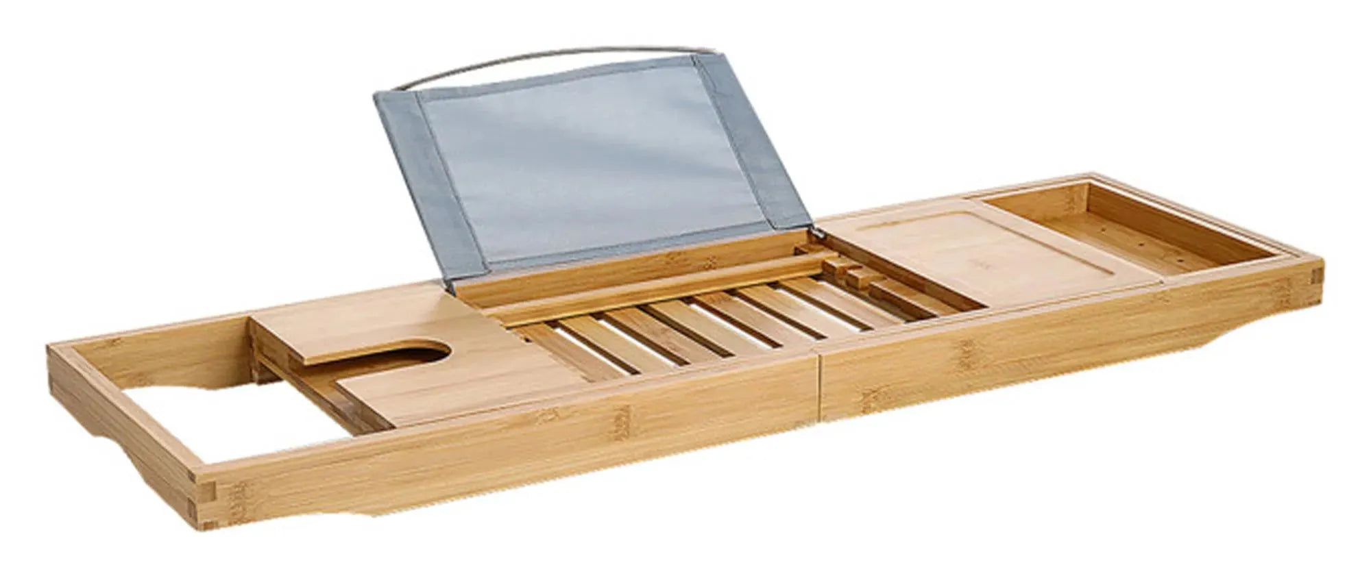 Elegante Badewannenablage aus nachhaltigem Bambus, wasserabweisend, robust, ideal für entspannende Wellness-Momente.