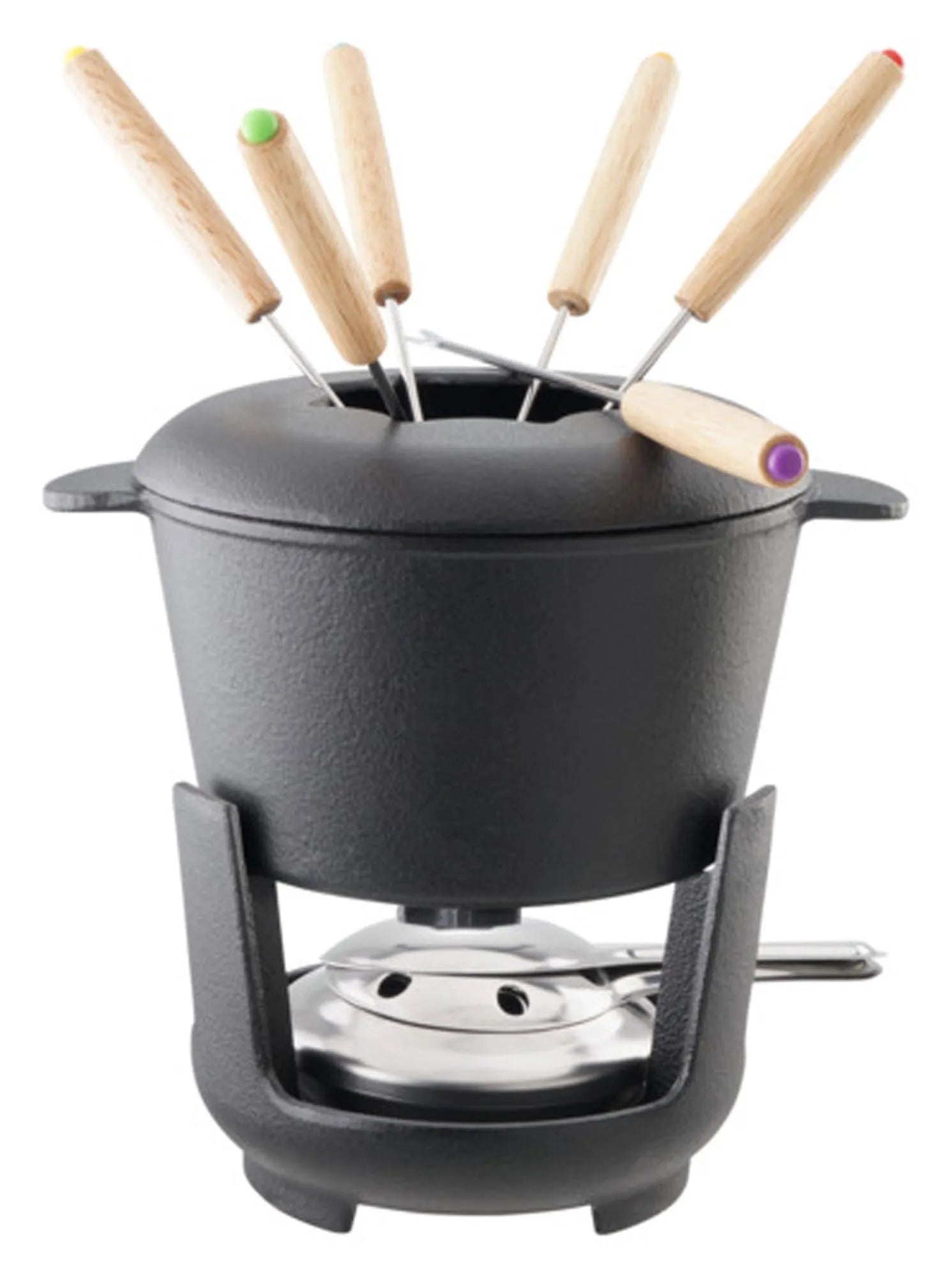 Das 11-teilige Fondueset Guss von EVA COLLECTION aus robustem Gusseisen bietet perfekte Wärmeverteilung für gesellige Fondueabende.