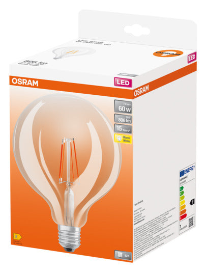 OSRAM LED-Lampe Retrofit Classic Globe E27 7.0W 806lm clear Warm White in  präsentiert im Onlineshop von KAQTU Design AG. Leuchtmittel ist von OSRAM