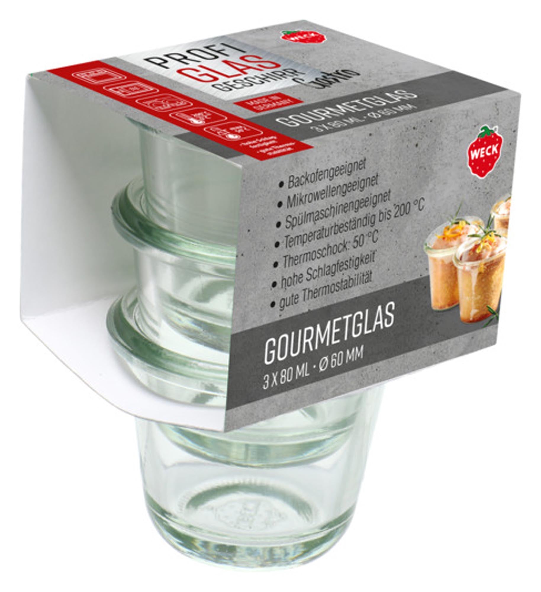 WECK Gourmetgläser Gastropack ohne Deckel 3x80ml ø 6 cm in  präsentiert im Onlineshop von KAQTU Design AG. Küchenhelfer ist von WECK