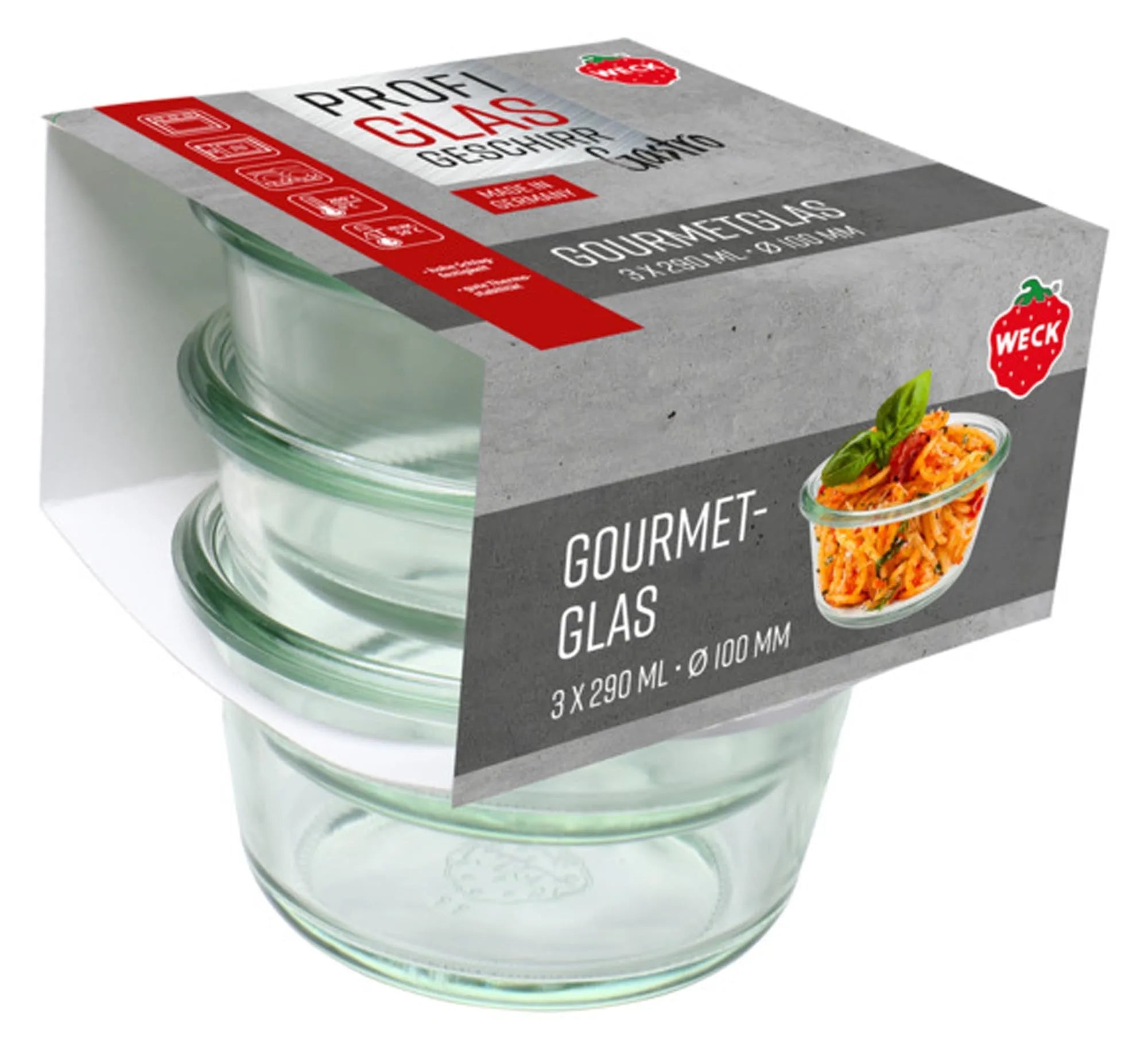WECK Gourmetgläser Gastropack ohne Deckel 3x290ml ø 10 cm in  präsentiert im Onlineshop von KAQTU Design AG. Küchenhelfer ist von WECK