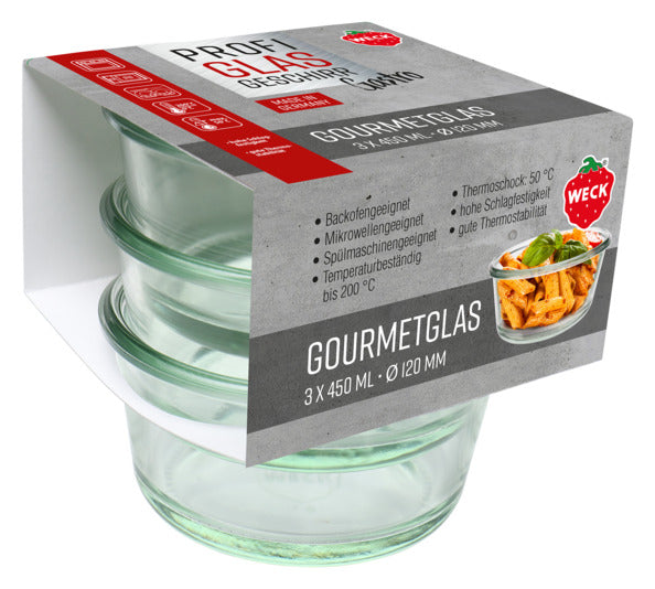 Gourmetgläser Gastropack ohne Deckel 3x450ml ø 12 cm in  präsentiert im Onlineshop von KAQTU Design AG. Küchenhelfer ist von WECK