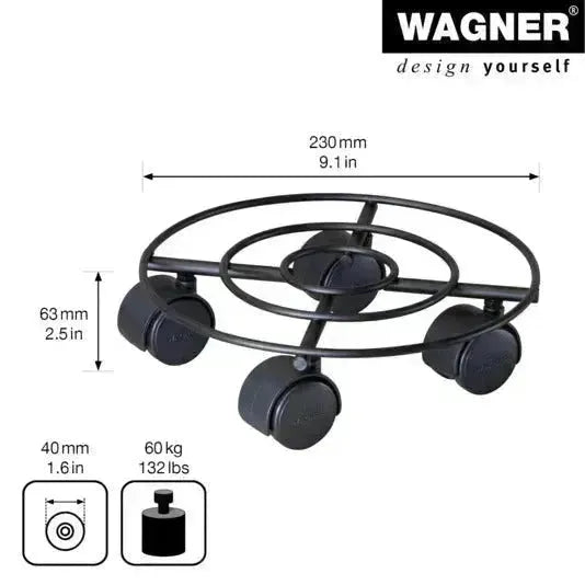 WAGNER Rolluntersetzer ø 230 mm Stahl schwarz matt GH0942 in  präsentiert im Onlineshop von KAQTU Design AG. Pflanzentopfzubehör ist von WAGNER