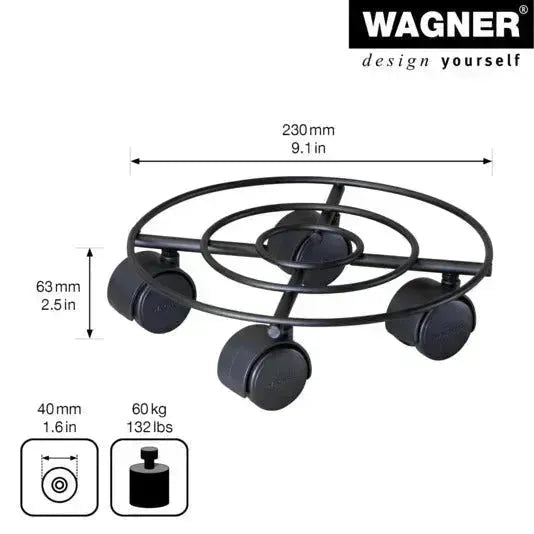 WAGNER Rolluntersetzer ø 230 mm Stahl schwarz matt GH0942 in  präsentiert im Onlineshop von KAQTU Design AG. Pflanzentopfzubehör ist von WAGNER