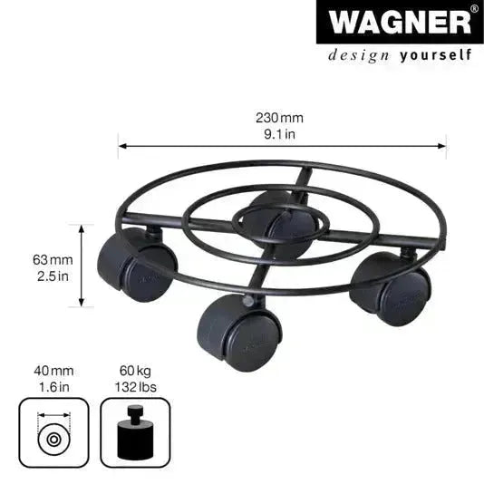 WAGNER Rolluntersetzer ø 230 mm Stahl schwarz matt GH0942 in  präsentiert im Onlineshop von KAQTU Design AG. Pflanzentopfzubehör ist von WAGNER