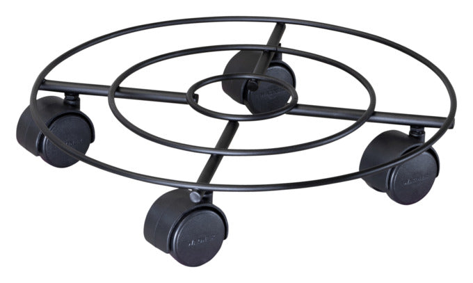 Stabiler Rolluntersetzer aus Stahl, schwarz matt, ø 300 mm, ideal für schwere Lasten, von WAGNER, Modell GH0943.