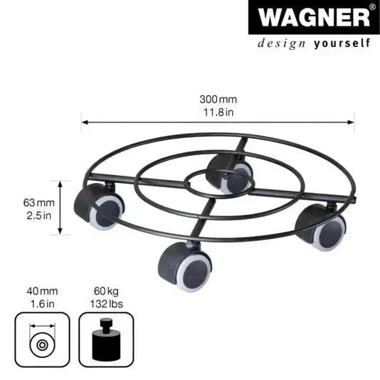 WAGNER Rolluntersetzer ø 300 mm Stahl schwarz matt soft GH0944 in  präsentiert im Onlineshop von KAQTU Design AG. Pflanzentopfzubehör ist von WAGNER