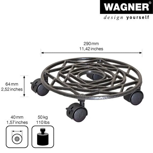 WAGNER Rolluntersetzer ø 285 mm antik design Gusseisen nickel-matt in  präsentiert im Onlineshop von KAQTU Design AG. Pflanzentopfzubehör ist von WAGNER