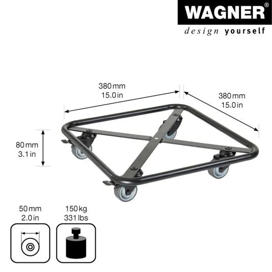 Praktischer Rolluntersetzer von WAGNER, 380x380 mm, Modell GH7013, ideal für schwere Lasten, mobil und stabil.