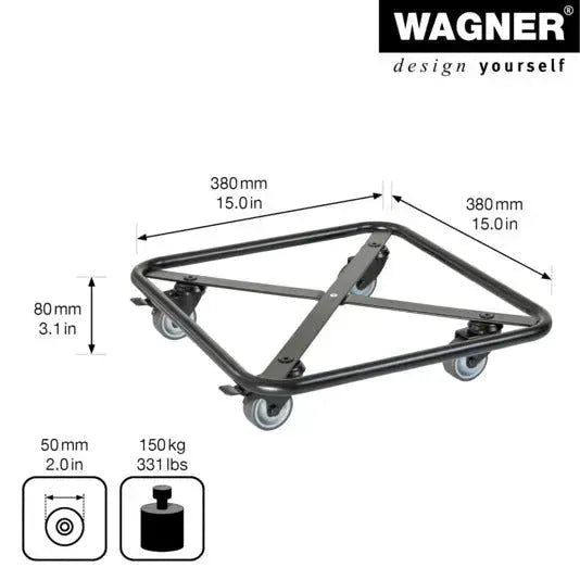 Praktischer Rolluntersetzer von WAGNER, 380x380 mm, Modell GH7013, ideal für schwere Lasten, mobil und stabil.