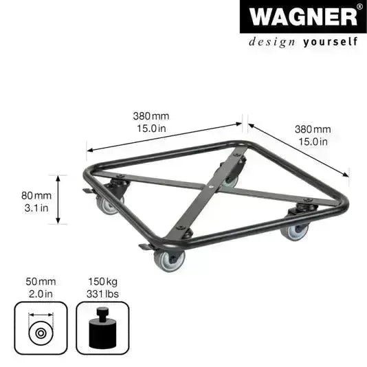 Praktischer Rolluntersetzer von WAGNER, 380x380 mm, Modell GH7013, ideal für schwere Lasten, mobil und stabil.