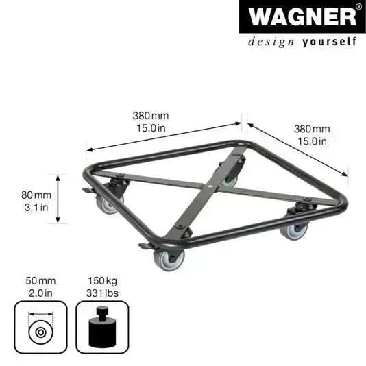 Praktischer Rolluntersetzer von WAGNER, 380x380 mm, Modell GH7013, ideal für schwere Lasten, mobil und stabil.