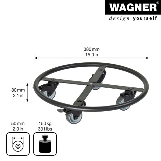 Praktischer Rolluntersetzer von WAGNER, ø 380 mm, ideal für Pflanzen, Möbel oder andere Gegenstände, mobil und stabil.