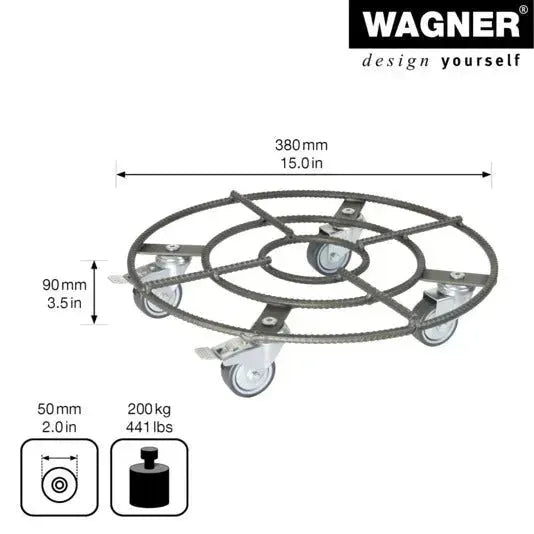 Praktischer Rolluntersetzer von WAGNER, ø 380 mm, ideal für schwere Pflanzgefäße, mobil und stabil, Modell GH0947.
