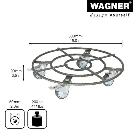 Praktischer Rolluntersetzer von WAGNER, ø 380 mm, ideal für schwere Pflanzgefäße, mobil und stabil, Modell GH0947.
