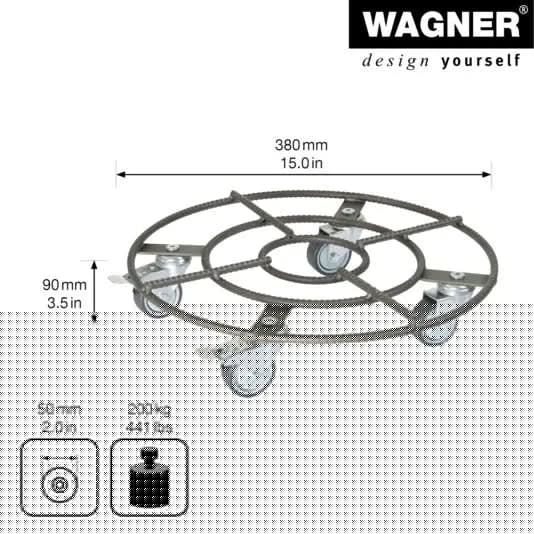 Praktischer Rolluntersetzer von WAGNER, ø 380 mm, ideal für schwere Pflanzgefäße, mobil und stabil, Modell GH0947.