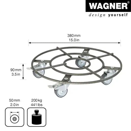 Praktischer Rolluntersetzer von WAGNER, ø 380 mm, ideal für schwere Pflanzgefäße, mobil und stabil, Modell GH0947.