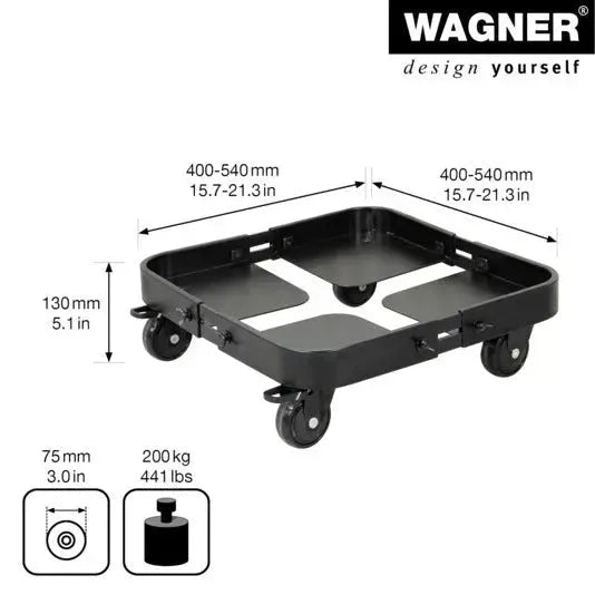 Praktischer WAGNER Rolluntersetzer Suncity, ausziehbar von 400x400 mm, ideal für flexible Möbelbewegung und vielseitige Nutzung.