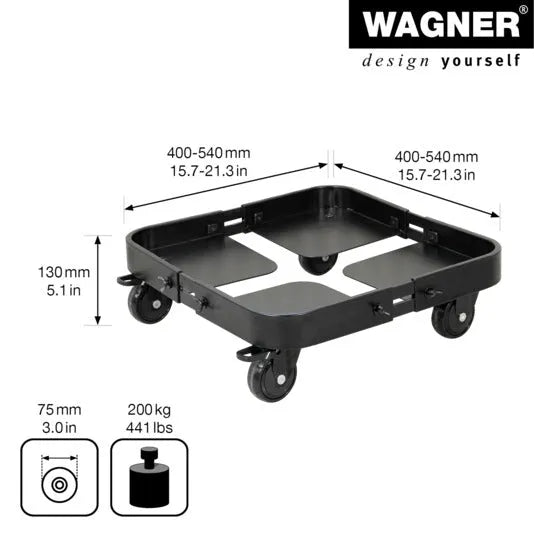 Praktischer WAGNER Rolluntersetzer Suncity, ausziehbar von 400x400 mm, ideal für flexible Möbelbewegung und vielseitige Nutzung.