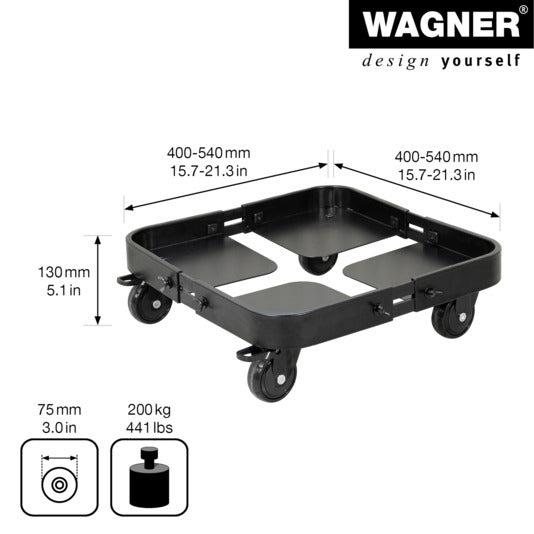 Praktischer WAGNER Rolluntersetzer Suncity, ausziehbar von 400x400 mm, ideal für flexible Möbelbewegung und vielseitige Nutzung.