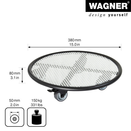 WAGNER Rolluntersetzer Stahl grau ø 380 mm GH7017 in  präsentiert im Onlineshop von KAQTU Design AG. Pflanzentopfzubehör ist von WAGNER